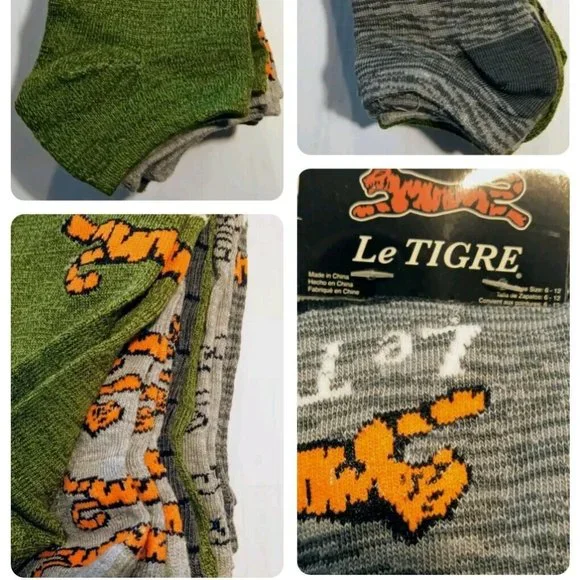 LE TIGRE 6 PACK MEN'S LOW CUT SOCKS TRAINING STYLE #TIGER SHOE SIZE 6-12 NWT - Picture 3 of 16